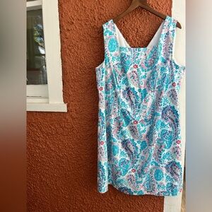 Talbots 14PLUS PETITE Paisley Sleeveless Textured Cotton Square Neck Shift Dress